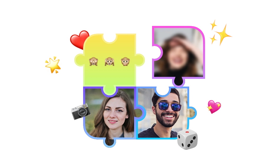 Monkey App puzzle design highlighting random matching and new friend connections